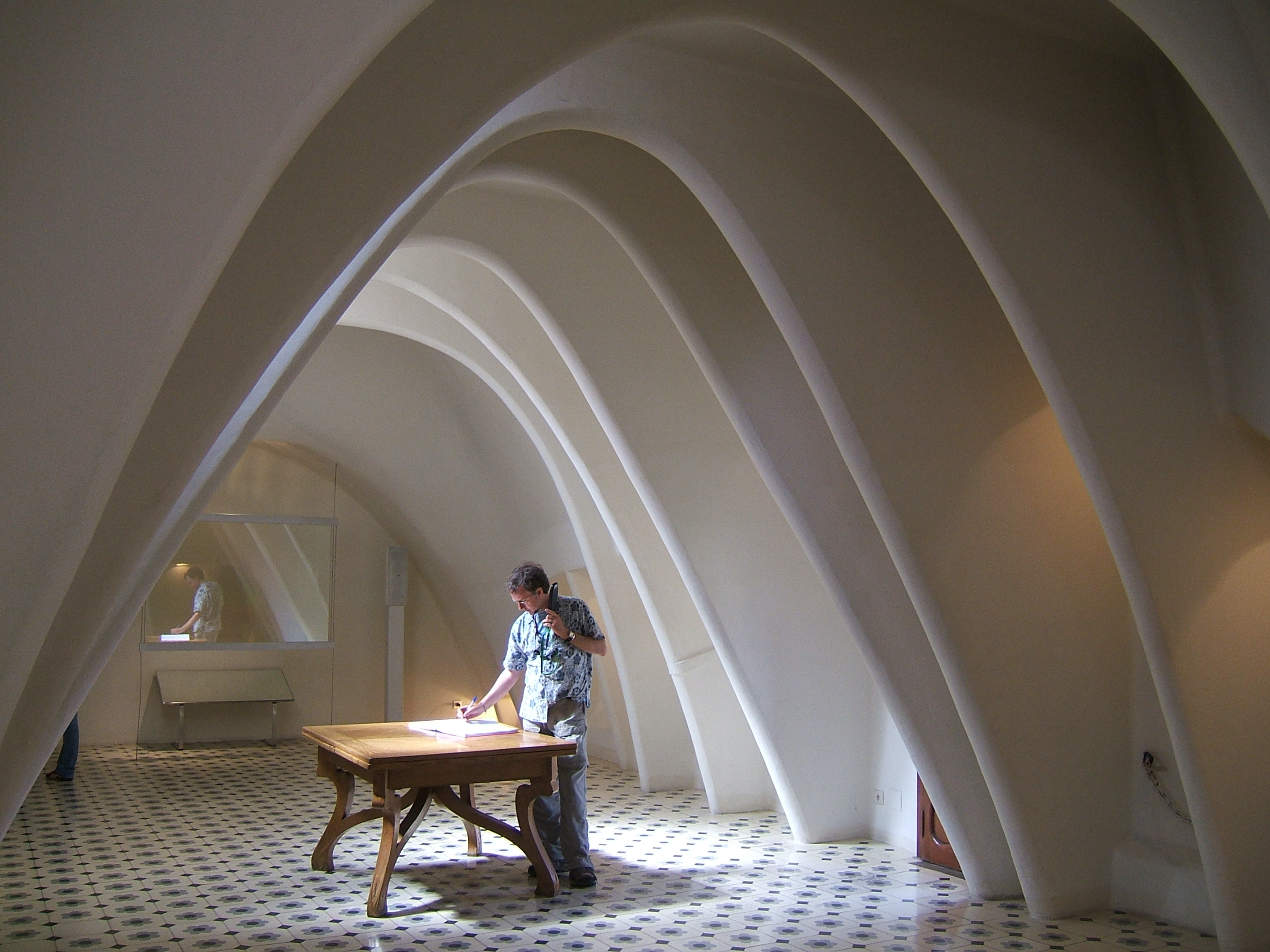 Hugh signing the visitors book at the Casa Batllo in Barcelona